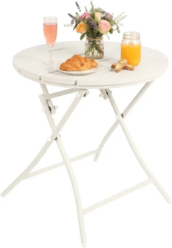 Miniatura 12 de Mesa auxiliar para exteriores, mesa auxiliar redonda plegable de metal, resistente a la intemperie, mesa decorativa de patio pequeño para porche