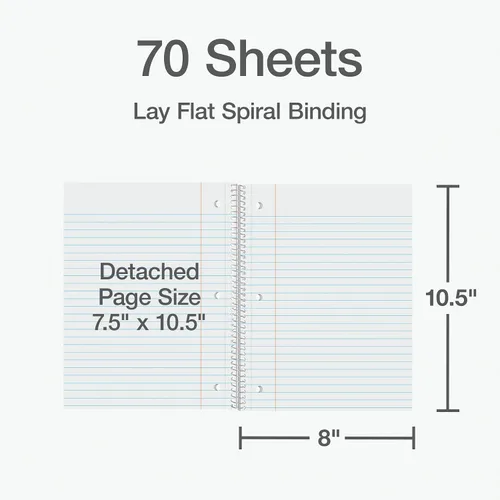 Miniatura 3 de Oxford - Cuaderno de espiral de 24 unidades de 8 colores pastel, 1 materia, rayas anchas, cuadernos para la escuela - 8 x 10.5 pulgadas - 70 hojas