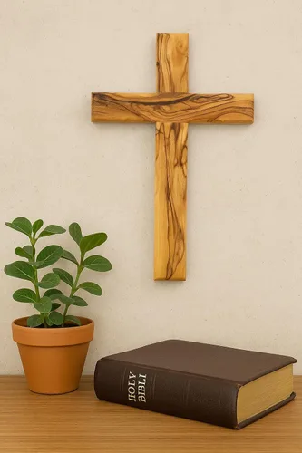 Miniatura 6 de Cruz para colgar en la pared de madera de olivo de Zuluf Cruz tallada a mano Cruz cristiana de madera de olivo con certificado de Tierra Santa