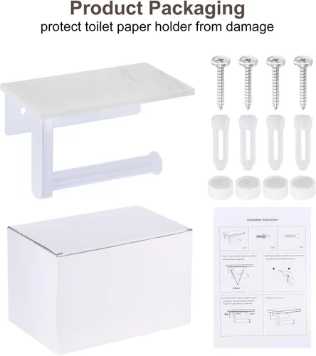 Miniatura 5 de uxcell Soporte de papel higiénico con estante de mármol, SUS304 de acero inoxidable montado en la pared, soporte para rollo de papel higiénico