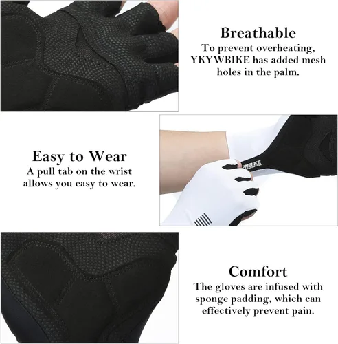 Miniatura 5 de YKYWBIKE Guantes de ciclismo transpirables, guantes deportivos acolchados de medio dedo, guantes de ciclismo antideslizantes, guantes de bicicleta