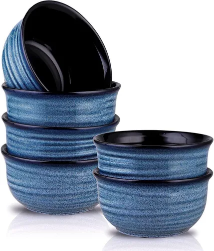 Hasense - Juego de 6 tazones de cereales, 20 onzas, juego de tazones de sopa de cerámica para cocina, apto para cereales, sopa, arroz, pasta, Azul