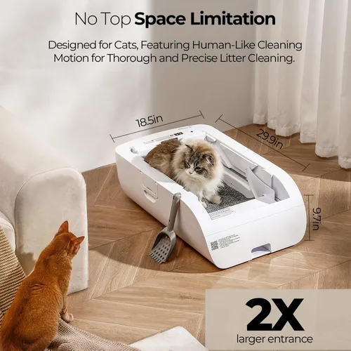 Miniatura 4 de Caja de arena para gatos autolimpiante con control inteligente de aplicación, antipellizcos y sin olor, silenciosa, bolsa de basura gratis, Blanco