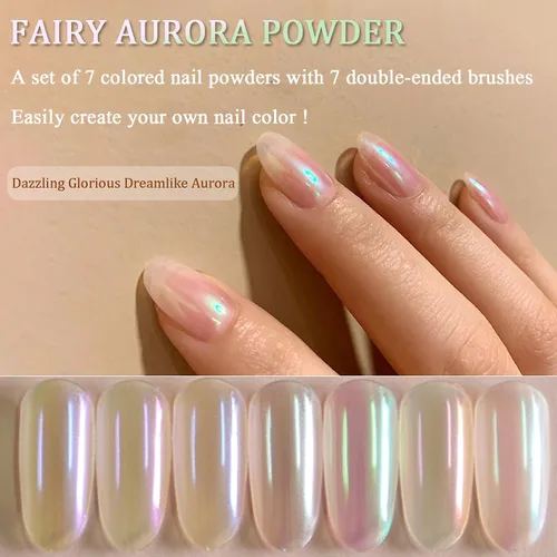 Miniatura 2 de Polvo de 7 colores Symphony Mermaid Pearl Neon Ice Aurora - Polvo de uñas blanco con efecto espejo metálico de alto brillo
