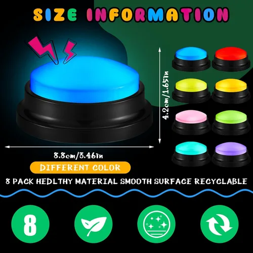 Miniatura 2 de Honoson Paquete de 8 botones de respuesta grabables, botones de sonido programables personalizables, divertidos regalos de cumpleaños para Multicolor