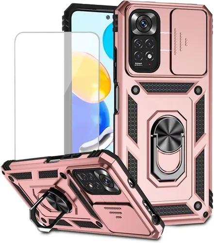Miniatura 12 de Funda para Redmi Note 11 (4G)/Redmi Note 11S 2201117TY con protector de pantalla de vidrio templado y cubierta de cámara deslizante, anillo Azul