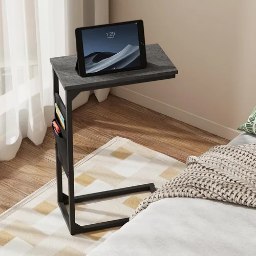 Miniatura 4 de TUTOTAK - Mesa auxiliar en forma de C, mesa lateral para sofá, mesa de sofá con bolsa de almacenamiento, bandeja para TV para sala de estar, Negro