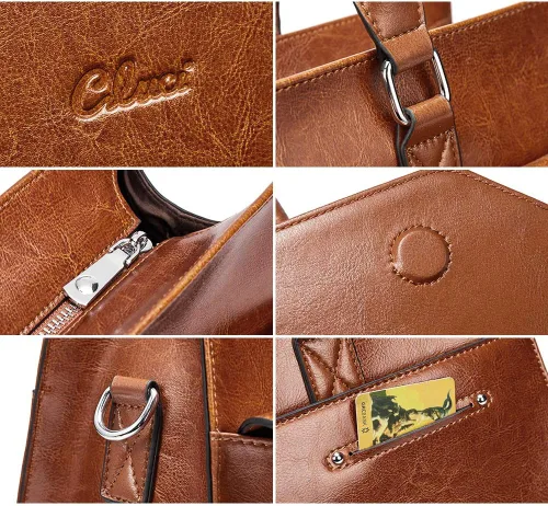 Miniatura 5 de CLUCI Maletín de negocios de cuero de 15.6 pulgadas para mujeres con 2 compartimentos con cremallera bolsa para portátil Oil Wax Leather, Business