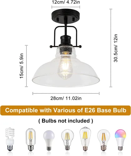 Miniatura 2 de WILON Lámpara de techo rústica de granja, luz de techo de vidrio semillado, luces de techo semiempotradas óxido, accesorios de iluminación