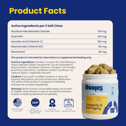 Miniatura 9 de Suplemento precursor y para perros mayores NAD+ - 90 masticables suaves - Alternativa NMN para la longevidad y el envejecimiento saludable