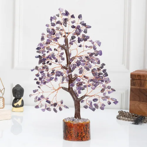 Miniatura 4 de Crocon - Árbol del dinero con piedras preciosas de amatista, figura del feng shui; bonsái balance de chakras, buena suerte, reiki, curación
