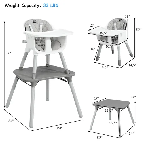Miniatura 6 de BABY JOY Silla alta, silla alta convertible 5 en 1 para bebés y niños pequeños, asiento elevador, juego de mesa y silla, silla de alimentación Gris