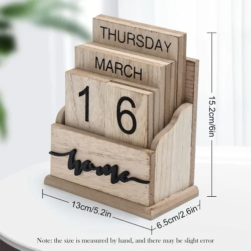 Miniatura 4 de Notakia Calendario perpetuo, bloques de calendario de madera, calendario de bloque de madera vintage para oficina en casa, accesorios de escritorio