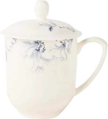 Jingdezhen - Taza de té de porcelana fina con tapa de 12 onzas, taza de porcelana blanca para oficina y hogar (azul y blanco)