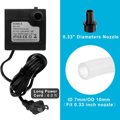 Miniatura 4 de DOMICA Mini bomba de agua sumergible (80 GPH 4 W) con tubo de 2.2 pies para estanque, acuarios, pecera, hidroponía, fuente de mesa, fuente