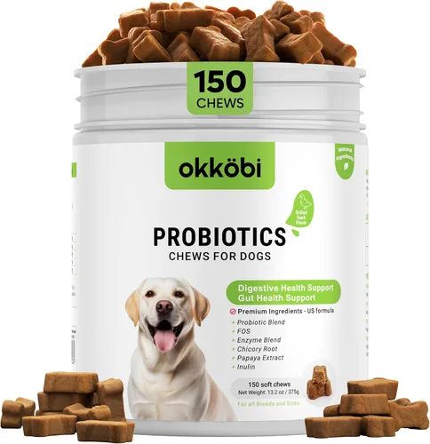 Miniatura 9 de Probióticos masticables para perros, 150 unidades, masticables probióticos para perros con enzimas e ingredientes naturales, apoyo para la salud