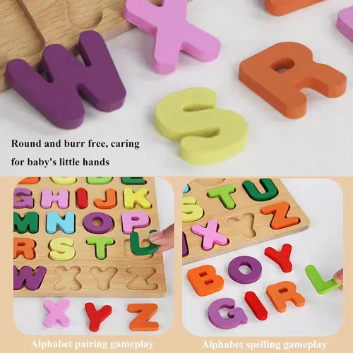 Miniatura 4 de Rompecabezas de madera para niños pequeños, paquete de 2 rompecabezas con forma del alfabeto para niños de madera Montessori con forma de número