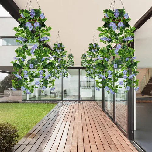 Miniatura 5 de AirSun Vid de flores artificiales de gloria matutina, 2 plantas colgantes de 15 pies, guirnalda de seda falsa de plantas verdes falsas