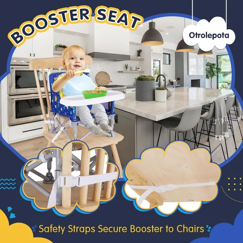 Miniatura 6 de Silla de bebé portátil, asiento elevador plegable con bandeja para mesa de comedor, silla de camping compacta para césped, playa, viajes, bebés de 6