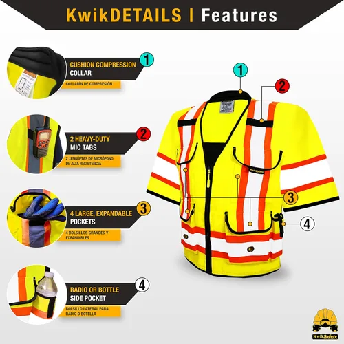 Miniatura 2 de KwikSafety Chaleco de seguridad Godfather Class 3 [amarillo, 2XL] + paquete de casco blanco de tortuga
