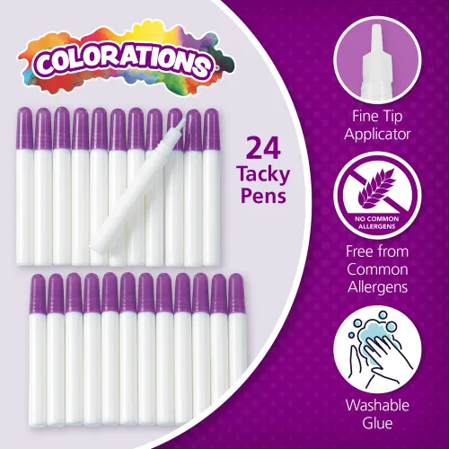 Miniatura 2 de Colorations Tacky - Bolígrafos de pegamento para el aula, suministros para proyectos de arte y manualidades (paquete de 24), secado rápido