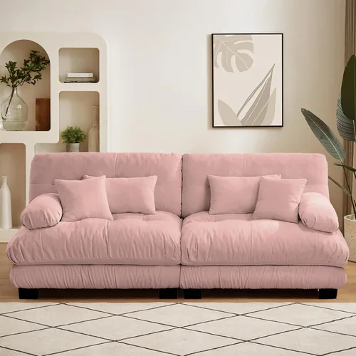 Miniatura 26 de Reposapiés Otomano Tapizado de Terciopelo con Cojín para Sofá Seccional Sofá 300 libras para Sala de Estar (Beige)