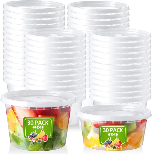 NEEBAKE Juego de 60 contenedores de delicatessen con tapas: [8 onzas 16 onzas] Paquete combo de recipientes de almacenamiento de alimentos, Paquete