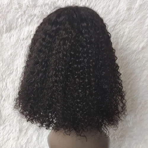 Miniatura 3 de Pelucas de cabello humano rizado rizado de 13 x 4 pulgadas con encaje frontal de oreja a oreja para mujeres, 1B, 8 pulgadas, corto, sin pegamento