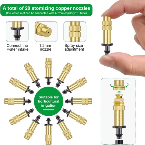 Miniatura 4 de Boquilla atomizadora de cobre ajustable de 1/4 de pulgada, rociador de riego por goteo Kalolary de 4/0.276 in, microrociador atomizador para jardín