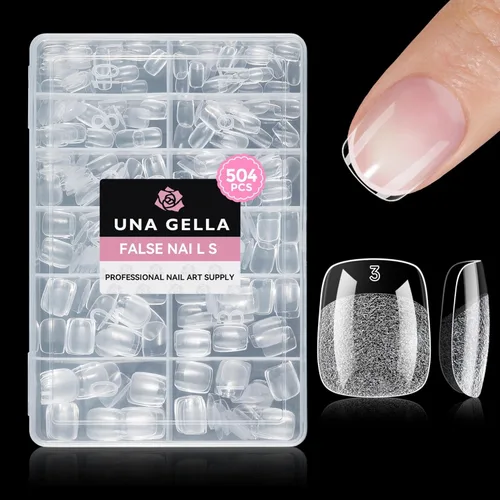 Miniatura 20 de UNA GELLA Puntas de uñas postizas extra cortas: 504 unidades de uñas cuadradas falsas preformadas XS, uñas cuadradas cortas a presión, puntas