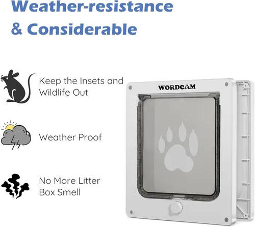 Miniatura 5 de Wordcam Puerta para gatos extragrande, puerta para gatos para puertas interiores y exteriores, puerta para mascotas con bloqueo de 4 vías para gatos