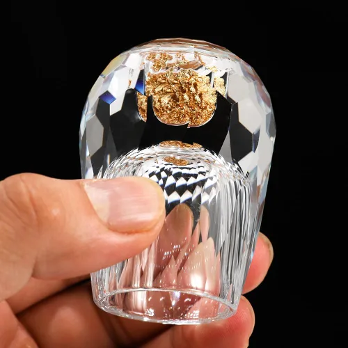 Miniatura 6 de SIYOUKI Juego de vasos de chupito de cristal de 0.5 onzas, decorados con hojuelas de oro de 24 quilates, sin plomo, juego hecho a mano, adecuado