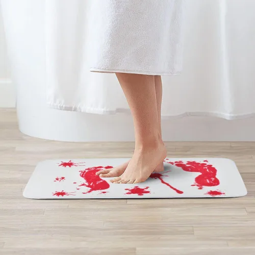 Miniatura 3 de Vanleonet Alfombra de baño de Halloween, huella sangrienta, huella de sangre impresa, alfombra de baño antideslizante y absorbente, decoración