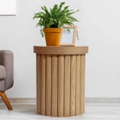 Miniatura 7 de LuxenHome Mesa auxiliar redonda, mesa auxiliar acanalada de 19 pulgadas de alto para espacios pequeños, mesa auxiliar pequeña moderna de mediados