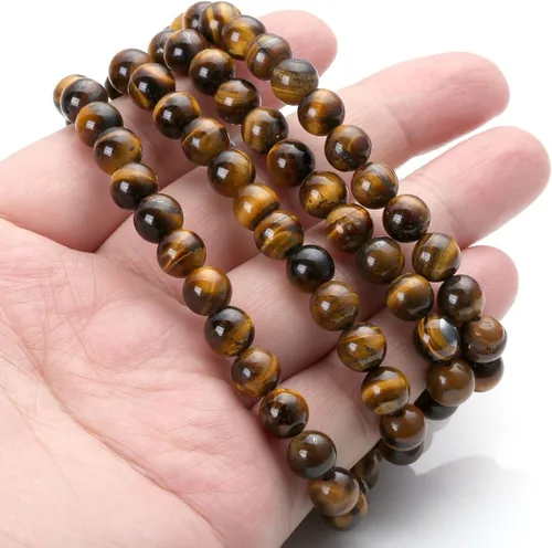 Miniatura 4 de Jovivi Collar tibetano de 0.236 in 0.315 in, 108 cuentas de piedras preciosas naturales de ojo de tigre de oración Mala