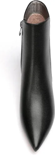 Miniatura 3 de WAYDERNS Botas cortas de cuero con cremallera mate para mujer, tacón bajo y tacón bajo con cremallera de 2 pulgadas