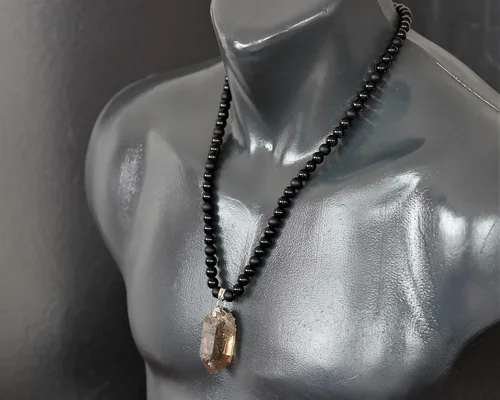 Miniatura 189 de Colgante de turmalina cruda natural, Collar de cuentas de ónix negro genuino, Collar de piedra negra, Collar de piedras preciosas, Cuentas de 0.315