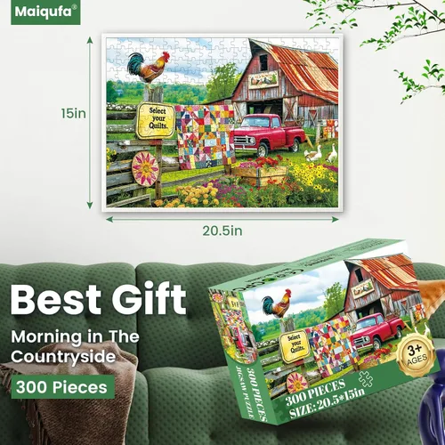 Miniatura 2 de Rompecabezas de 300 piezas para adultos, divertido rompecabezas de granja de vida campestre, rompecabezas de animales de cartón reciclado