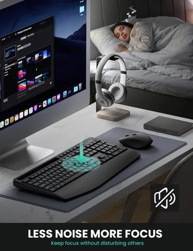 Miniatura 6 de Combinación ergonómica de teclado y mouse inalámbricos, LIZRROT 2.4 GHz, silencioso, de longitud completa, soporte de muñeca, soporte para teléfono