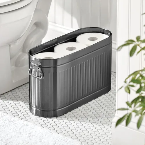 Miniatura 2 de mDesign Organizador grande de papel higiénico de acero, contenedor de almacenamiento de 6 rollos para suelo de baño, se adapta debajo del fregadero