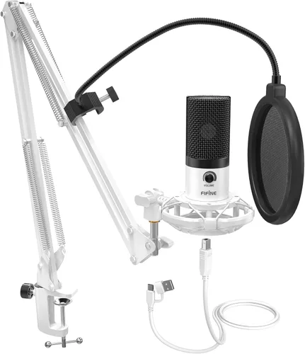 Kit de micrófono de grabación USB FIFINE, micrófono de condensador de estudio para voces, creación de música, voz en off, canto con brazo de boom de