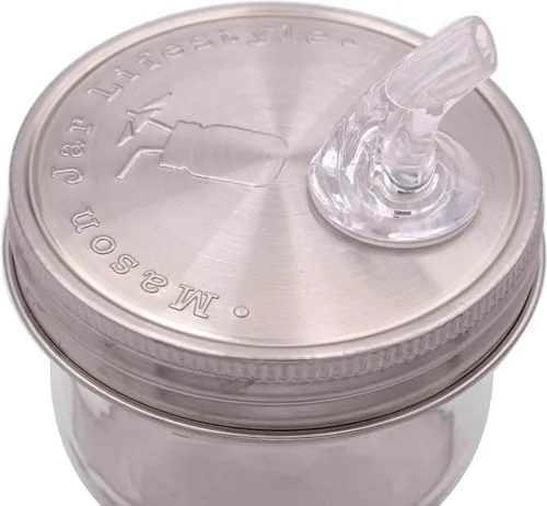 Miniatura 4 de Paquete de 2 tapas de boquilla de licor de acero inoxidable para tarros Mason (boca ancha)