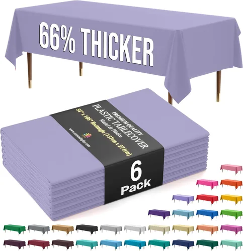 Miniatura 30 de Exquisite 66% Thicker Premium Plastic Table Cloth Rectangle Table Cover 0.5 Mil 6 Pack Aqua Table Cloth 54 Inch x 108 Inch Disposable Tablecloth