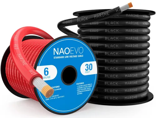 NAOEVO Cable marino de calibre 6, 6 AWG de cobre estañado de PVC de grado marino, cable eléctrico IP68 resistente al agua y a la corrosión para