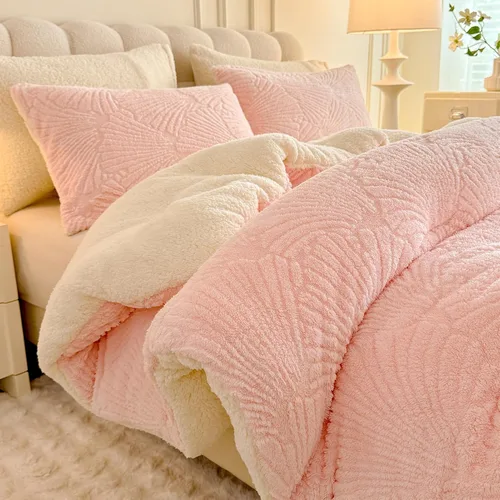 Miniatura 11 de tohrisa Seashell - Juego de edredón Jacquard Sherpa cálido y acogedor, ropa de cama premium de 2 piezas, tamaño individual con patrón geométrico
