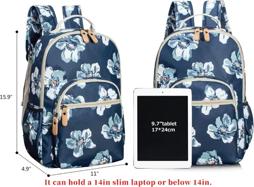 Miniatura 43 de Leaper Mochila para laptop para mujer: linda mochila floral para escuela, universidad, viajes, trabajo, mochila ligera para niños, Negro margarita