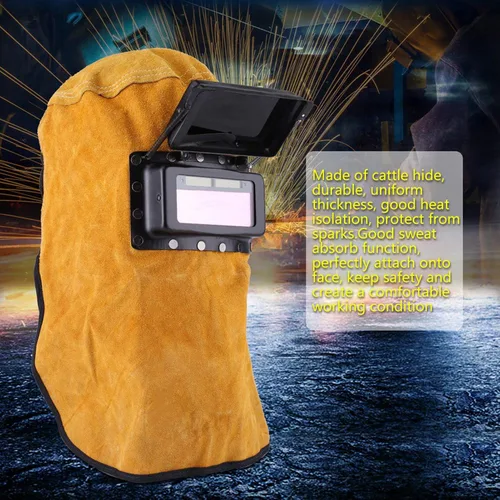 Miniatura 6 de Casco de soldadura con capucha de soldador de cuero, máscara de soldadura ajustable, casco de soldadura con lente de filtro de oscurecimiento