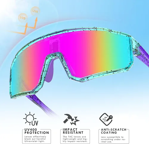 Miniatura 4 de Lentes de sol polarizados de béisbol para niños, TR90, marco ligero, para niños y niñas de 6 a 14 años, softbol y ciclismo Colorful Lens