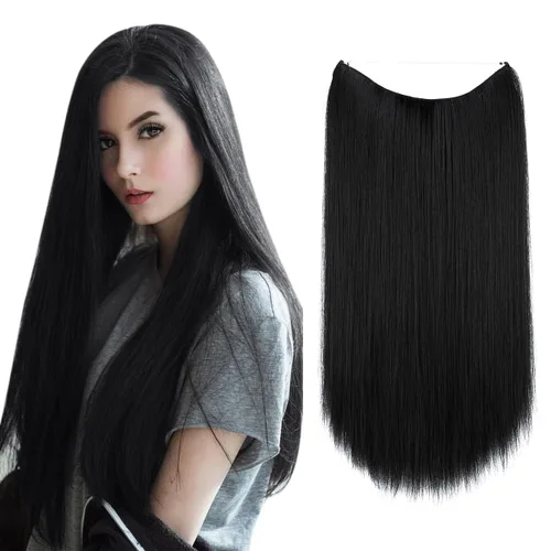 Miniatura 15 de SARLA Extensiones de cabello con alambre invisible de reflejos cortos rectas postizos sintéticos diadema transparente ajustable para mujeres 14