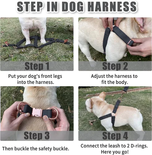 Miniatura 5 de Arnés de Cuero Suave Sin Tirones para Perro - Arnés Ajustable de Paso para Perro con Hebilla de Metal Resistente de Oro Rosa, Chalecos Halter
